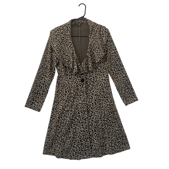 Y2K Fever Duster Cardigan S Leopard Print Ruffle Collar Bratz Boho Indie - Picture 3 of 10